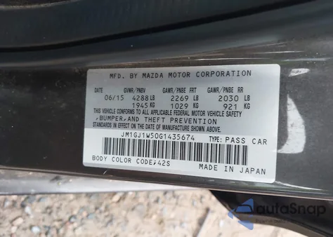 2016 Mazda Mazda6 I Grand Touring из США, поврежденный, VIN JM1GJ1W50G1435674